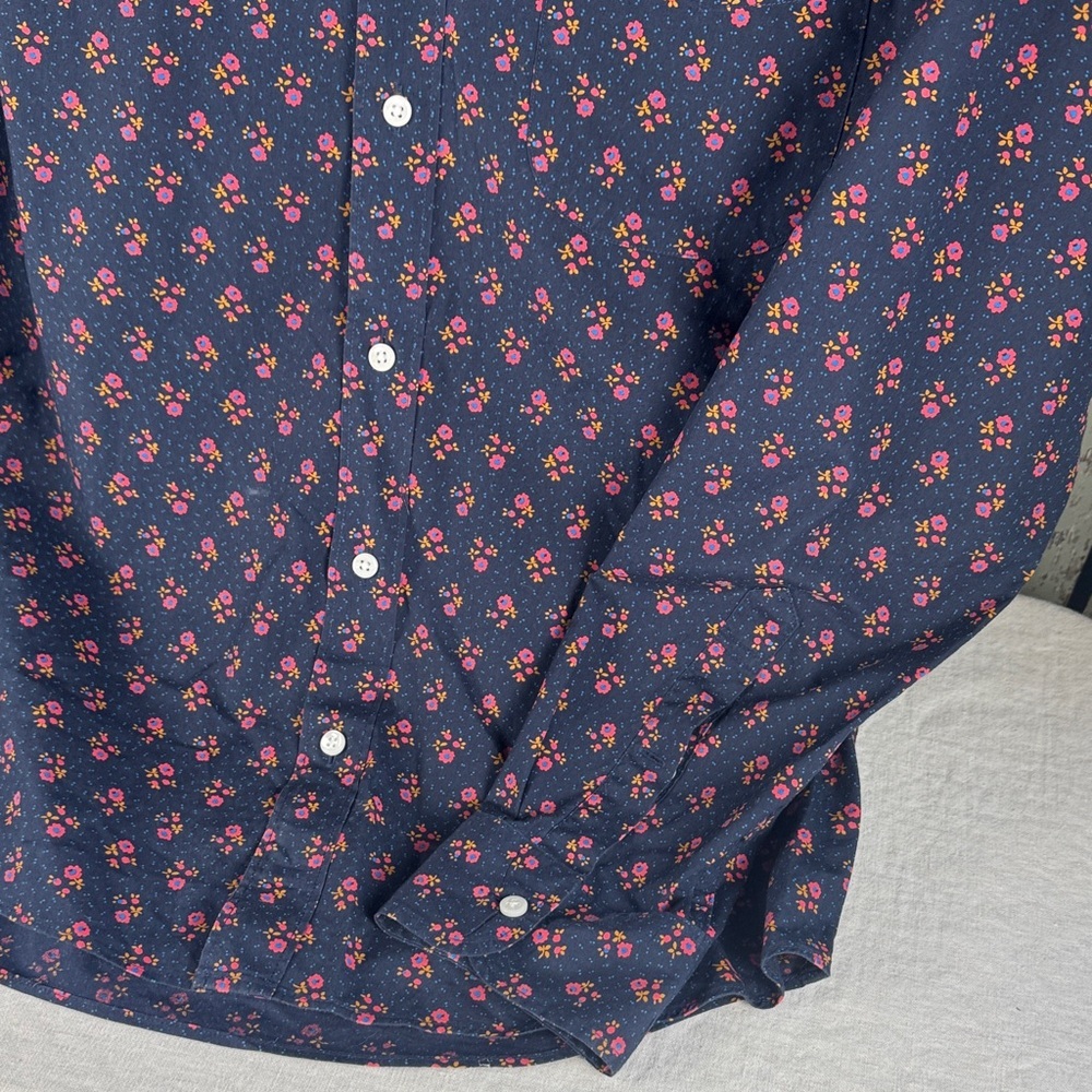 J. Crew Dark Blue Shirt with Red Floral Pattern - Picture 5 of 10